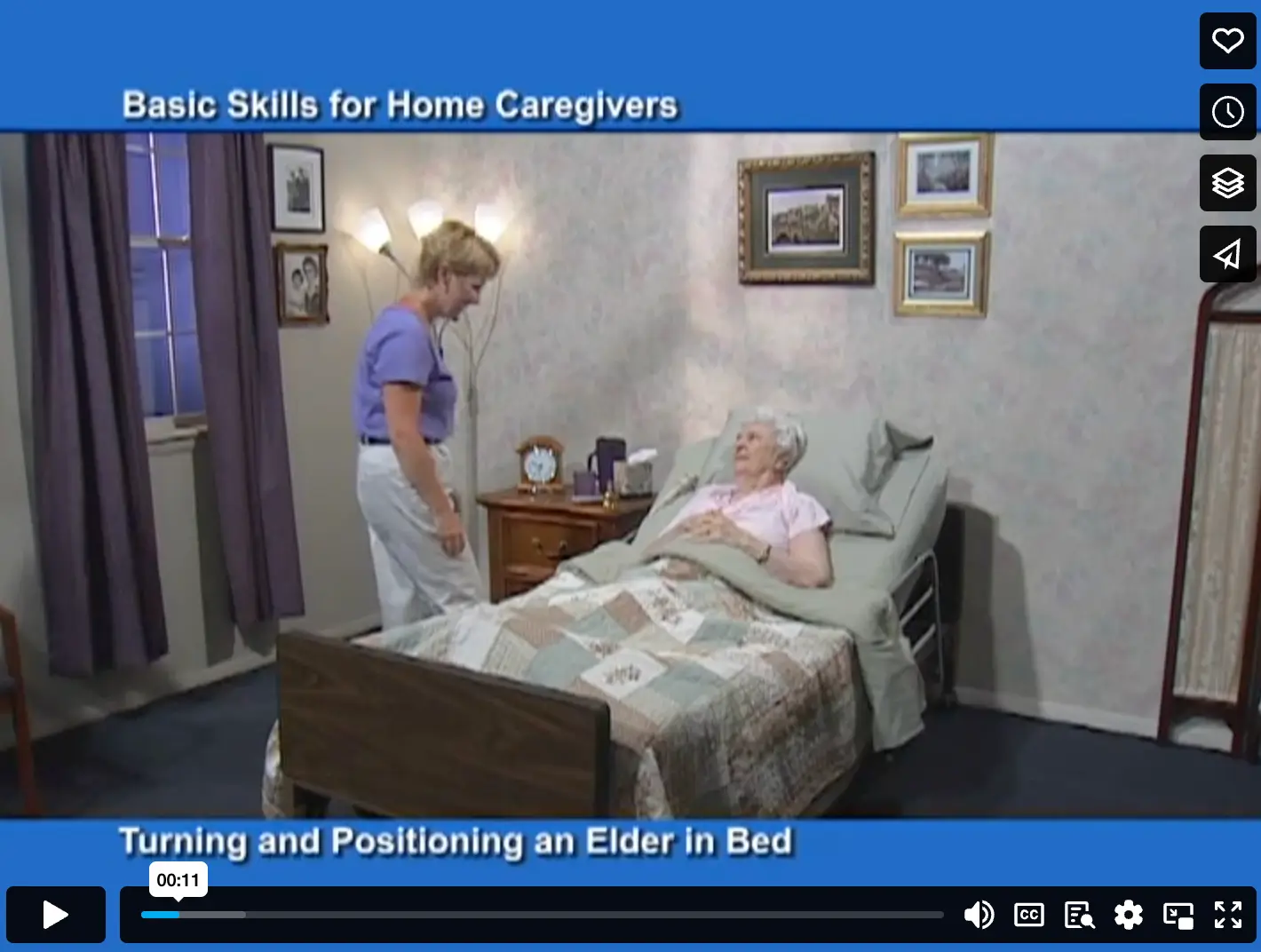 A caregiver turning and positioning of old women on a bed